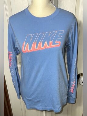 (READ) Nike Graphic Tee Top T Shirt Long Sleeve Lightweight Blue Women’s L